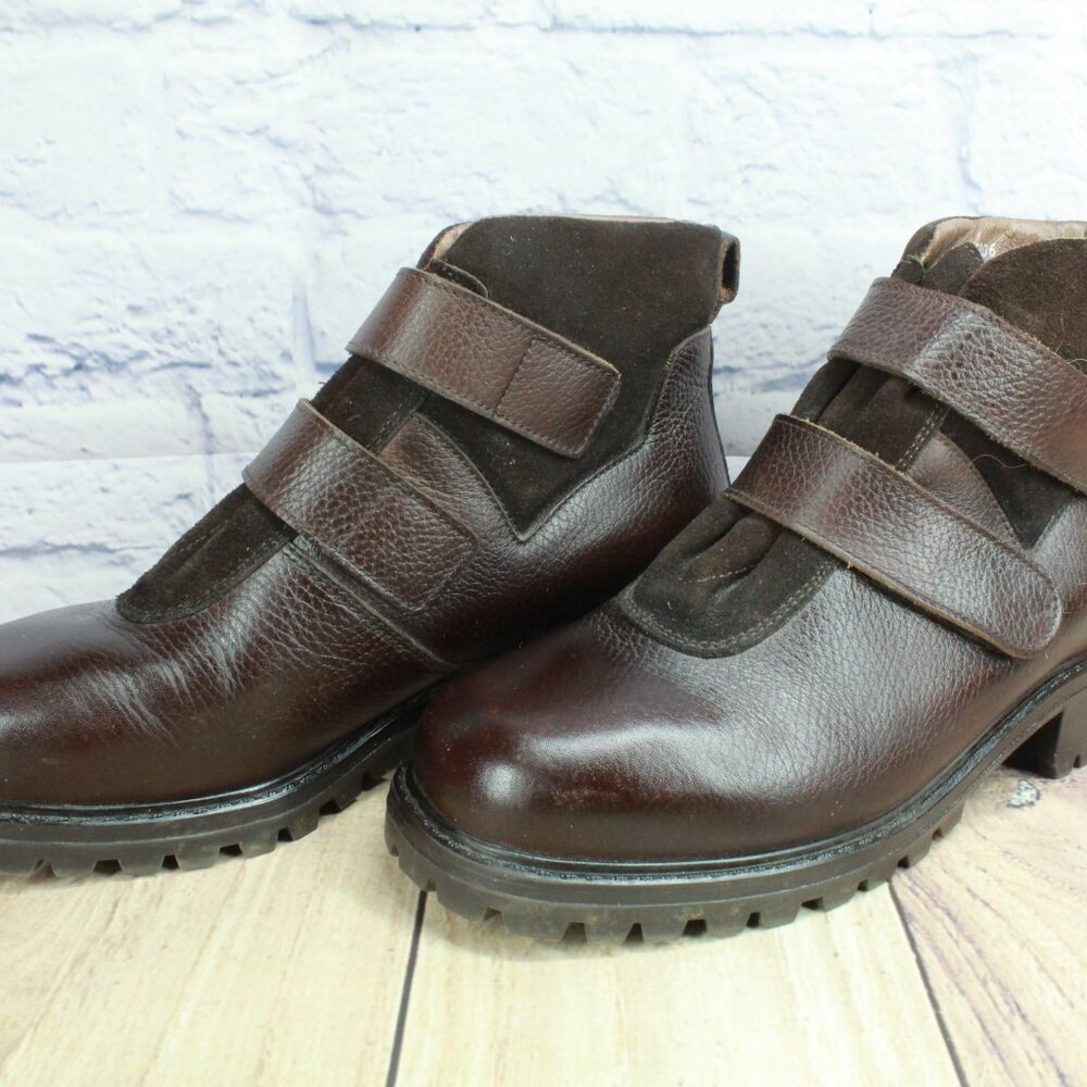 Ll Bean Brown Leather Hook & Loop Lug Sole Wool L… - image 2